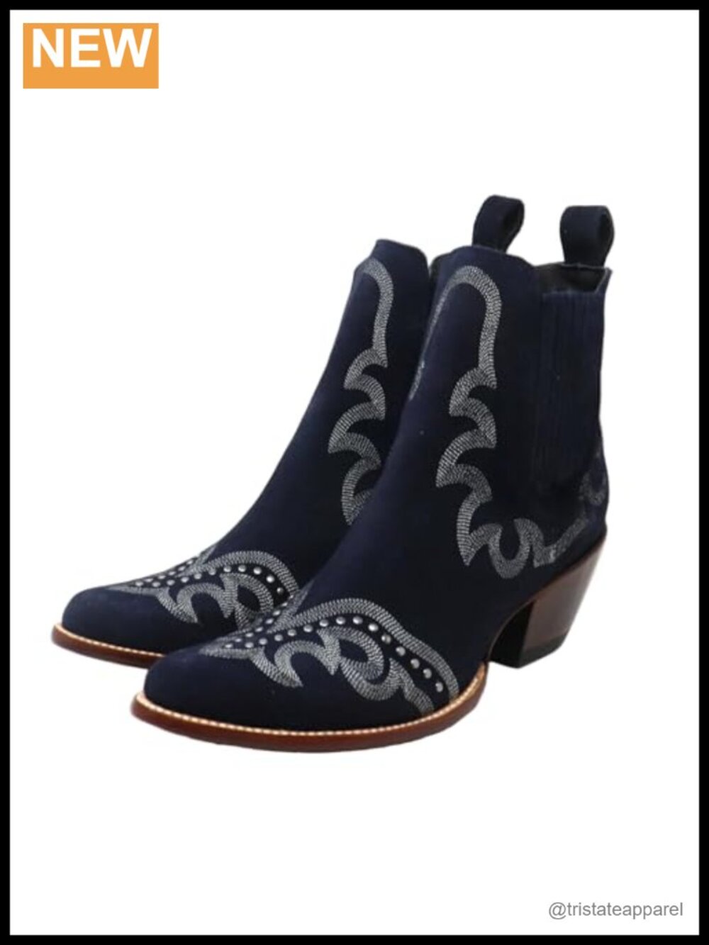 Western Ankle Boots, Genuine Leather, Embroidered Floral, 2.5" Heel, 8" Shaft